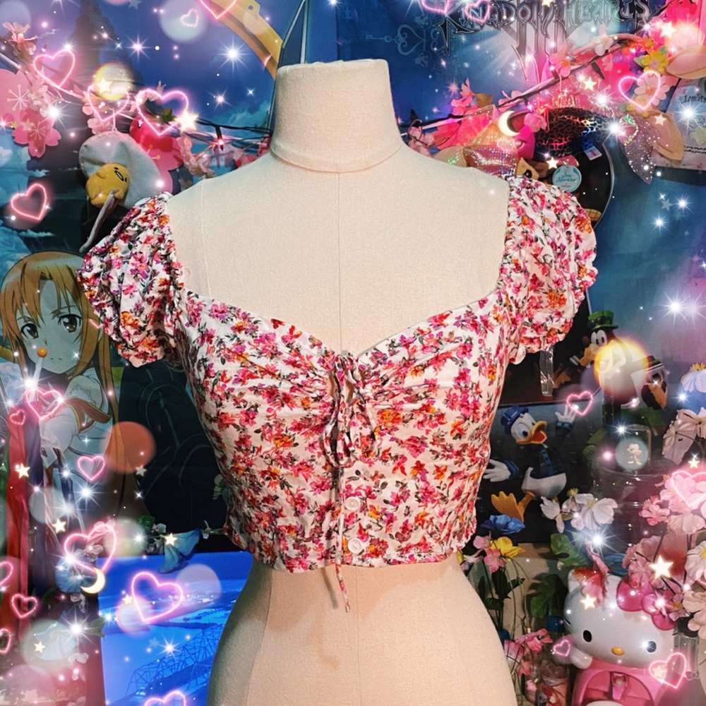Floral Cinched-Front Crop Top - Size Small New with Tags